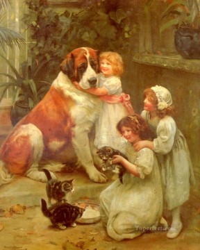 Familie Favoriten idyllischen Kinder Arthur John Elsley Haustier Kinder Ölgemälde